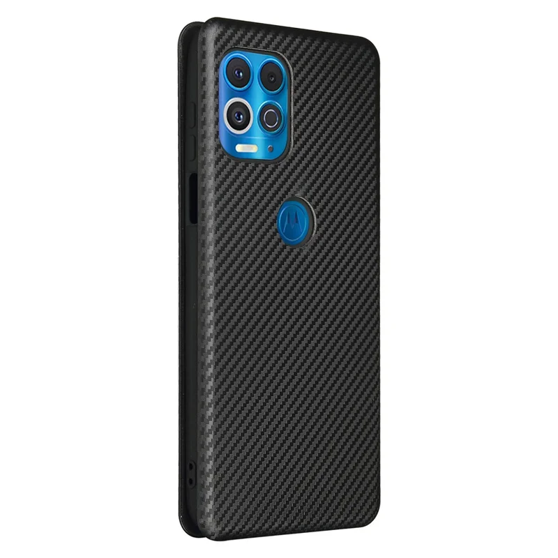 Auto-absorbed Stand Carbon Fiber Texture Leather Shell Cover for Motorola Edge S / Moto G100 - Black