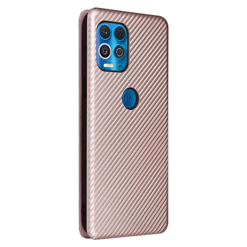 Auto-absorbed Stand Carbon Fiber Texture Leather Shell Cover for Motorola Edge S / Moto G100 - Gold