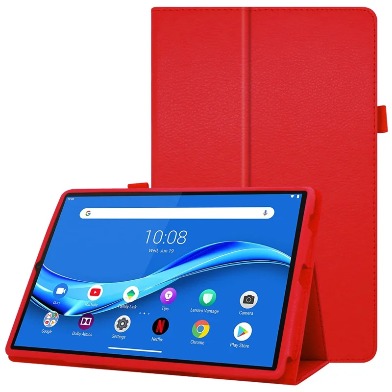 Litchi Texture PU Leather Tablet Case Cover with Stand for Lenovo Tab M10 HD Gen 2 - Red
