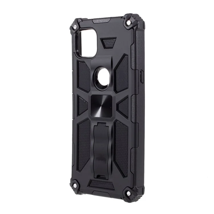 Armor Shockproof Kickstand PC TPU Phone Case with Magnetic Metal Sheet for Motorola One 5G Ace - Black