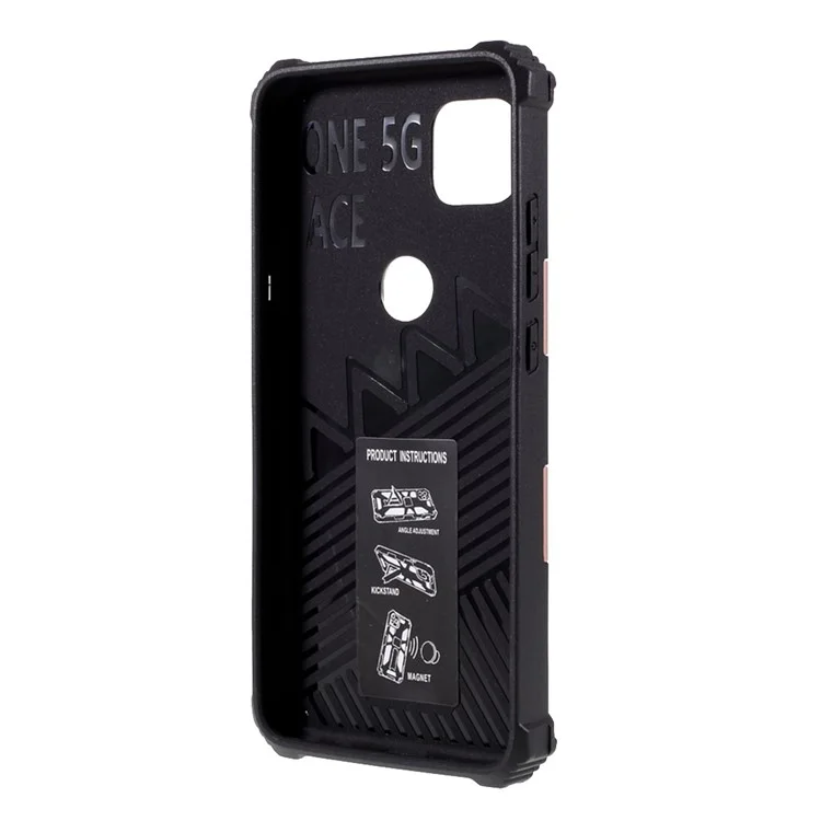 Armor Shockproof Kickstand PC TPU Phone Case with Magnetic Metal Sheet for Motorola One 5G Ace - Rose Gold