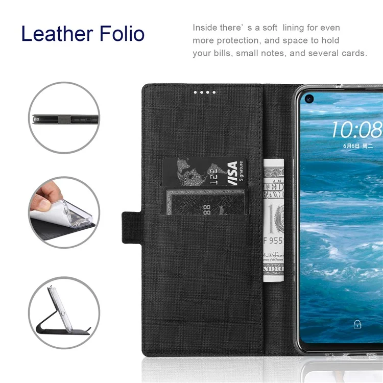 VILI DMK Série Double Fermeture Magnétique Croix Texture Cuir Portefeuille Stand Cover Case pour Motorola Moto G30/G20/G10 Power/G10 - Noir