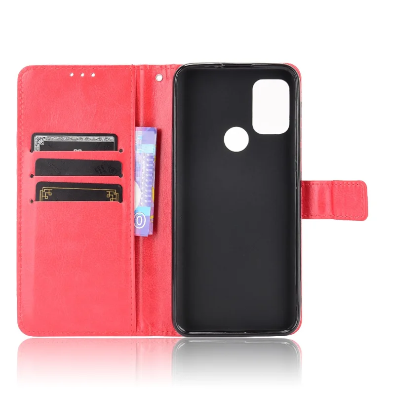 Crazy Horse Texture Wallet Design PU Leather Stand Protector Cover for Motorola Moto G30/G20 / Moto G10 - Red