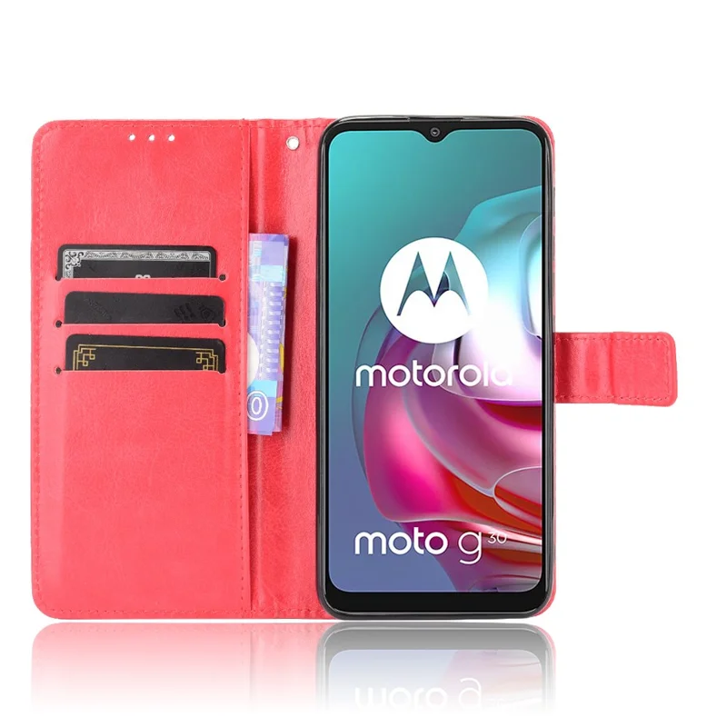 Crazy Horse Texture Wallet Design PU Leather Stand Protector Cover for Motorola Moto G30/G20 / Moto G10 - Red
