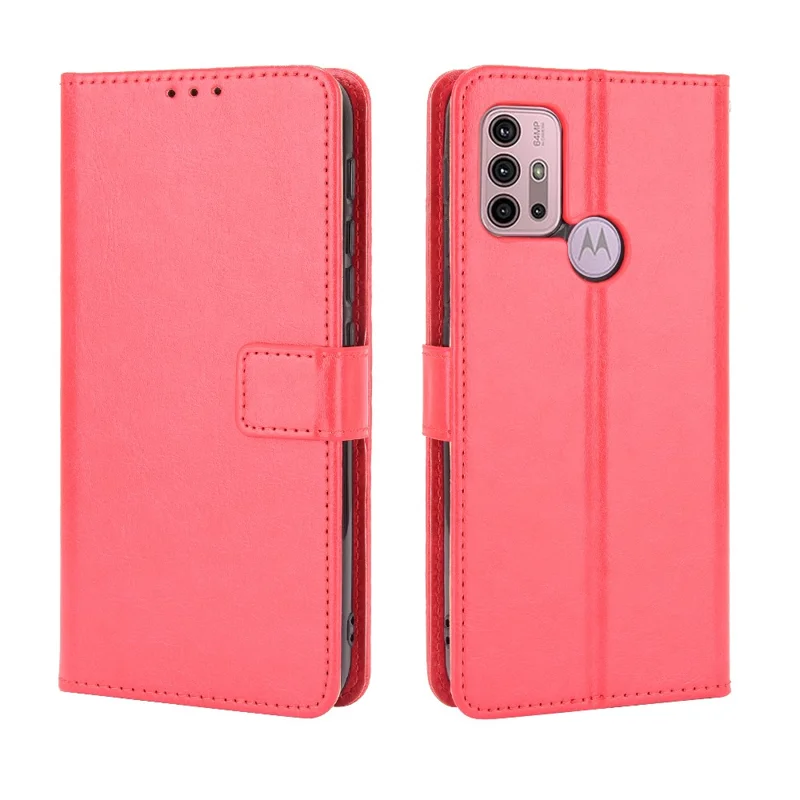 Crazy Horse Texture Wallet Design PU Leather Stand Protector Cover for Motorola Moto G30/G20 / Moto G10 - Red