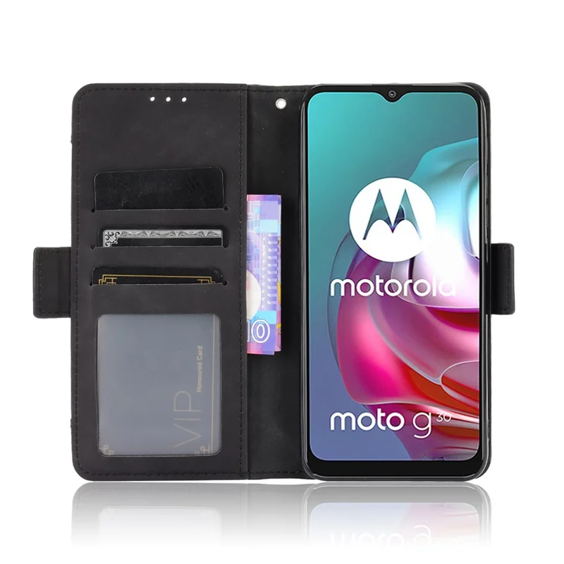 Futera ochronna z pełnej skóry z wieloma szczelinami na karty dla Motorola Moto G30/G20 / Moto G10 - Czarny
