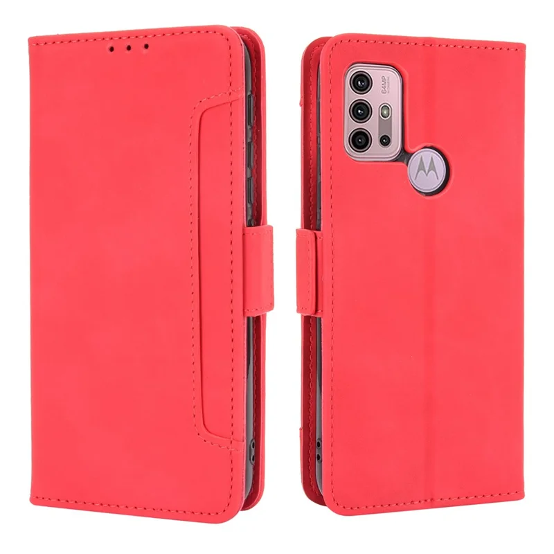 Full Protection Leather Wallet Protective Case with Multiple Card Slots for Motorola Moto G30/G20 / Moto G10 - Red
