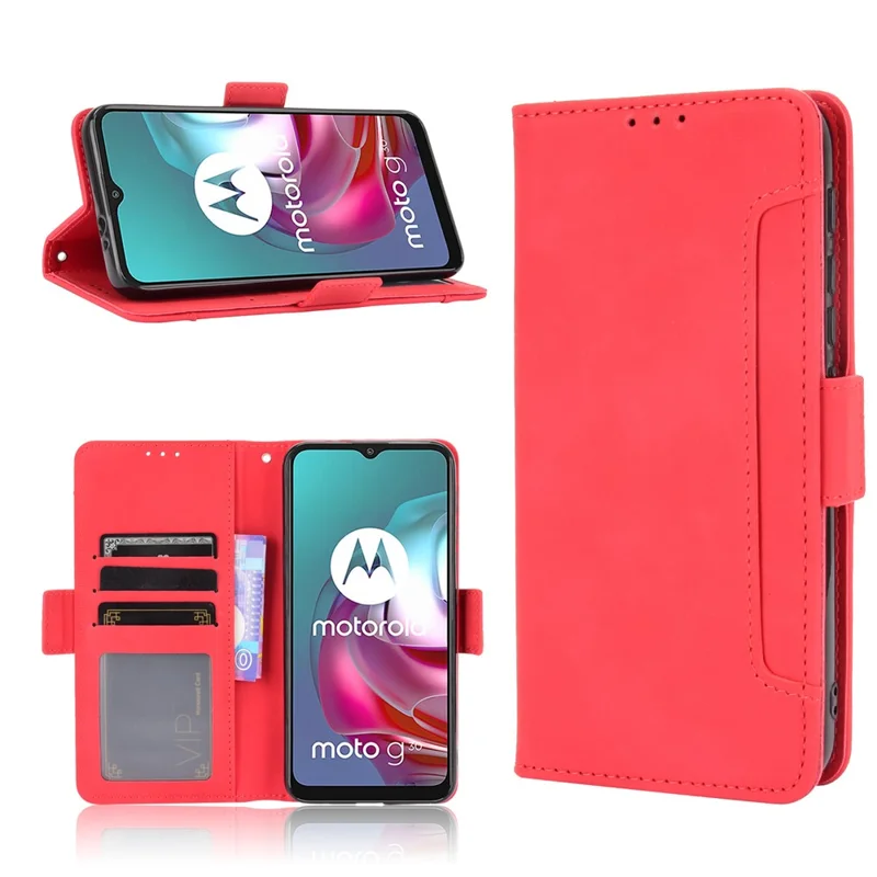 Full Protection Leather Wallet Protective Case with Multiple Card Slots for Motorola Moto G30/G20 / Moto G10 - Red