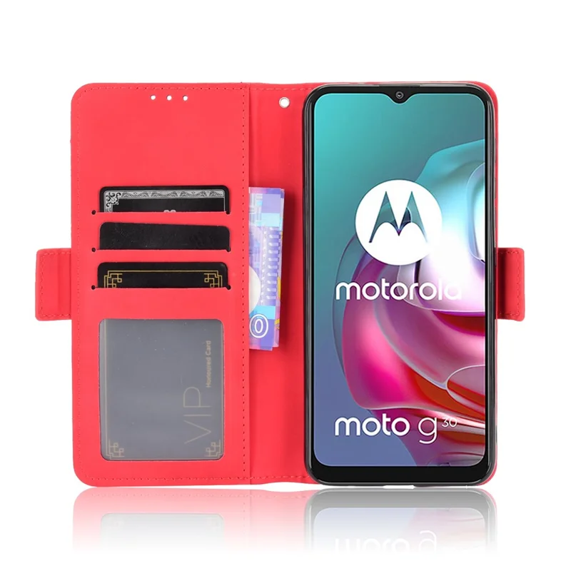 Full Protection Leather Wallet Protective Case with Multiple Card Slots for Motorola Moto G30/G20 / Moto G10 - Red