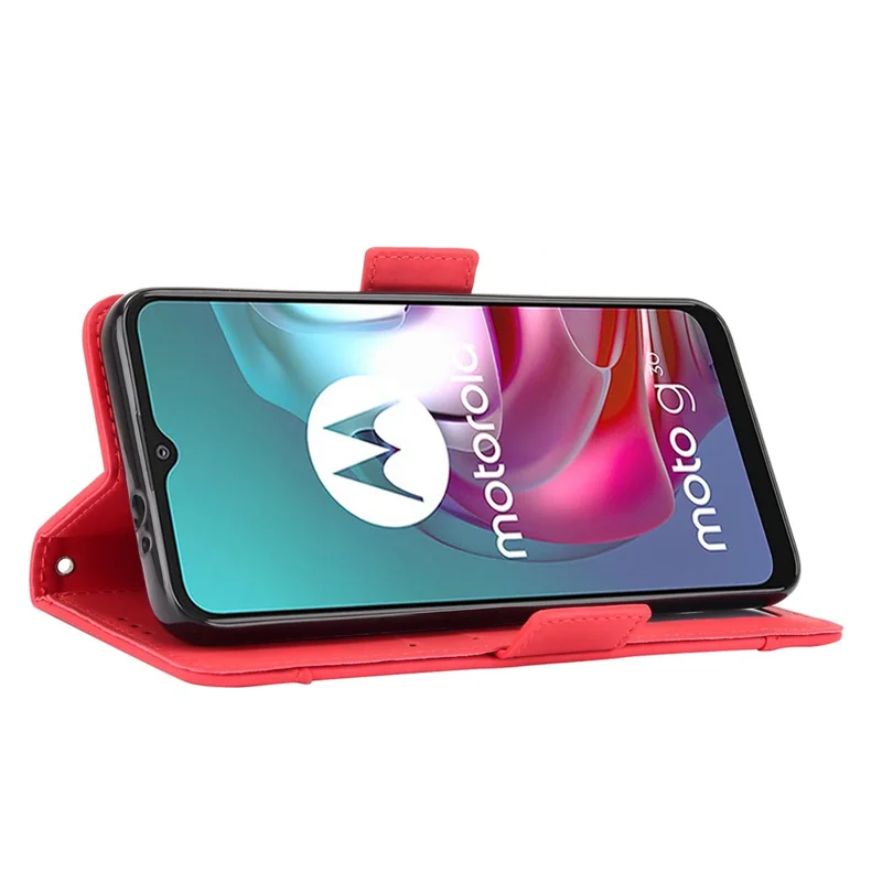 Full Protection Leather Wallet Protective Case with Multiple Card Slots for Motorola Moto G30/G20 / Moto G10 - Red