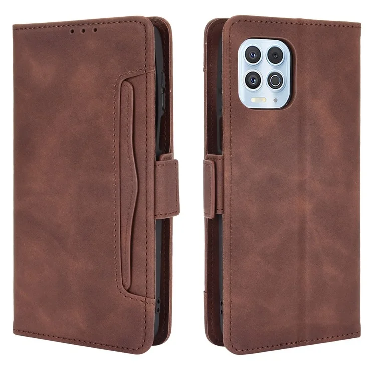 Multiple Card Slots Design Leather Phone Case Cover Wallet Stand for Motorola Edge S/Moto G100 - Coffee