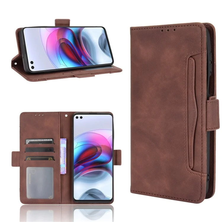 Mehrere Kartensteckplätze Design Leder -handy -hülle Wallet -ständer Für Motorola Edge S/Moto G100 - Kaffee