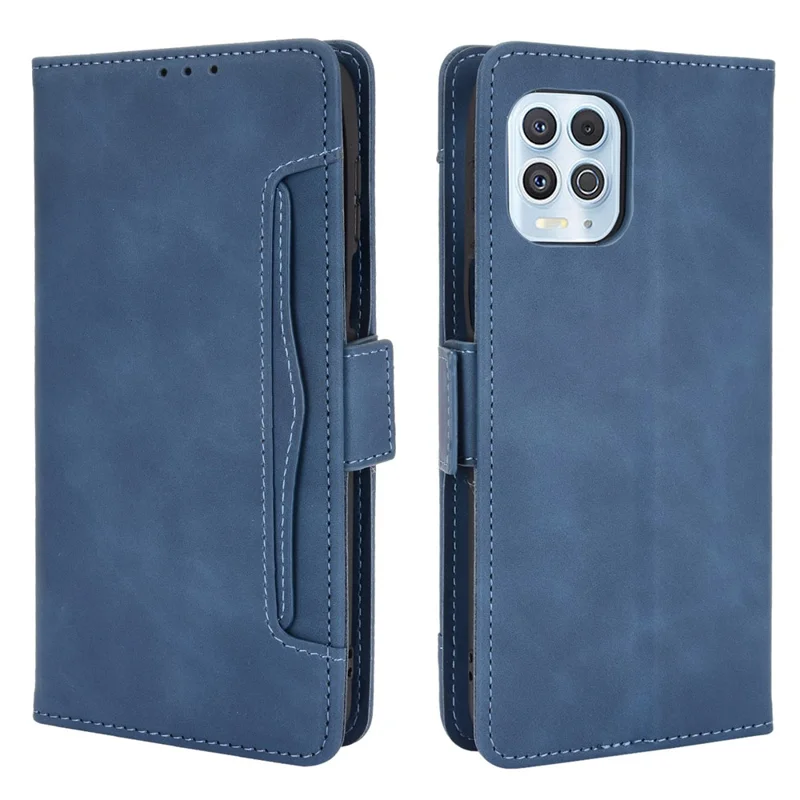 Multiple Card Slots Design Leather Phone Case Cover Wallet Stand for Motorola Edge S/Moto G100 - Blue