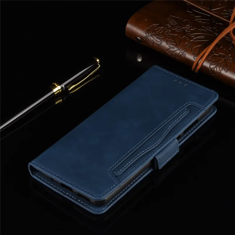 Multiple Card Slots Design Leather Phone Case Cover Wallet Stand for Motorola Edge S/Moto G100 - Blue