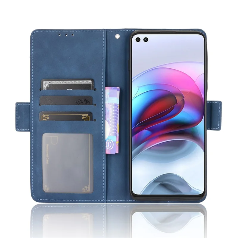 Multiple Card Slots Design Leather Phone Case Cover Wallet Stand for Motorola Edge S/Moto G100 - Blue