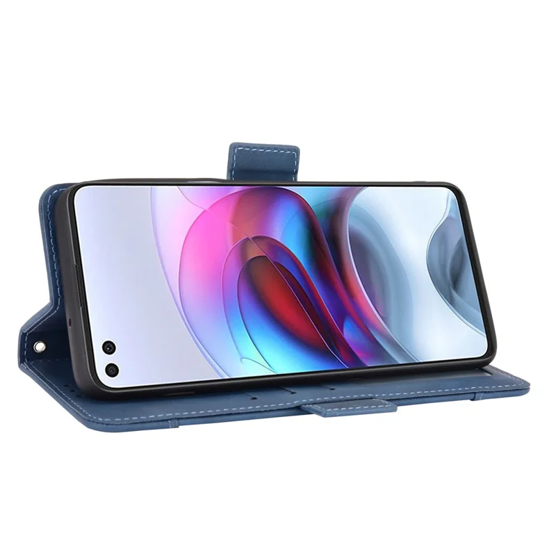Multiple Card Slots Design Leather Phone Case Cover Wallet Stand for Motorola Edge S/Moto G100 - Blue