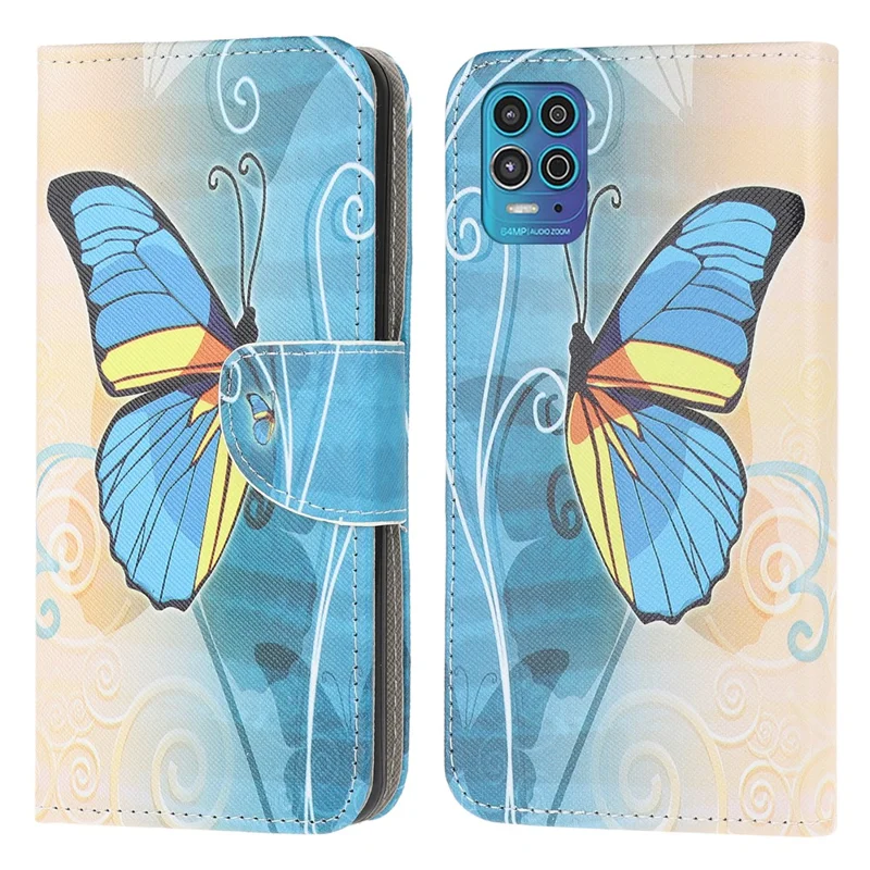 Pattern Printing Wallet Design Cross Texture Leather Phone Protective Case with Stand for Motorola Moto G100/Edge S - Blue Butterfly