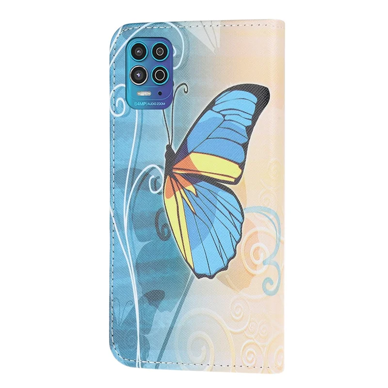 Pattern Printing Wallet Design Cross Texture Leather Phone Protective Case with Stand for Motorola Moto G100/Edge S - Blue Butterfly