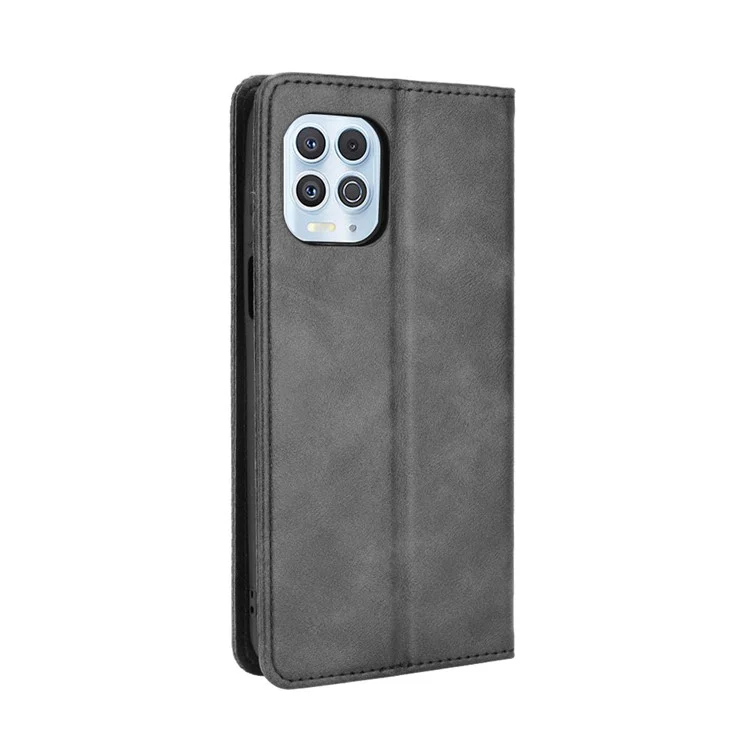 Magnetic Vintage Style Phone Case Wallet Stand Leather Cover for Motorola Edge S / Moto G100 - Black