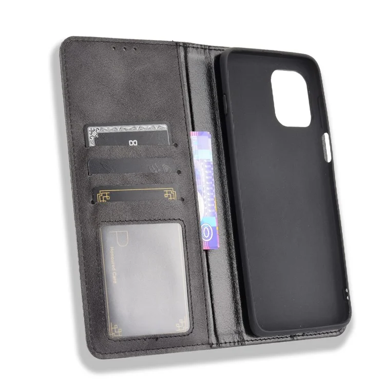 Magnetic Vintage Style Phone Case Wallet Stand Leather Cover for Motorola Edge S / Moto G100 - Black