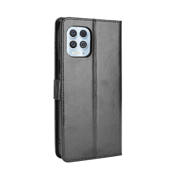 Crazy Horse Texture Wallet Design PU Leather Stand Protector Cover for Motorola Edge S / Moto G100 - Black