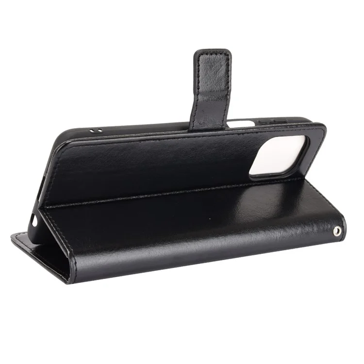 Crazy Horse Texture Wallet Design PU Leather Stand Protector Cover for Motorola Edge S / Moto G100 - Black