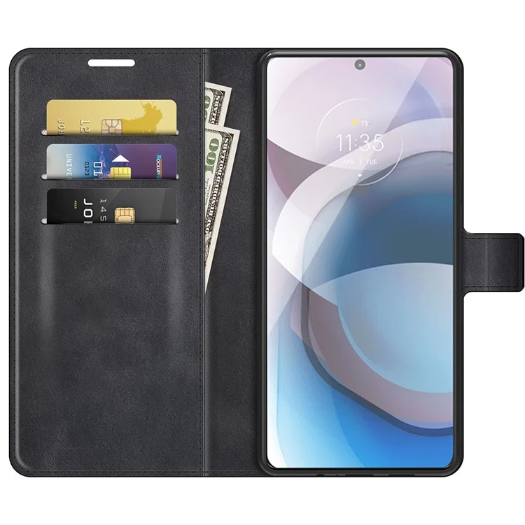 Дизайн Кошелька Подставка Для Кожаного Телефона Оболочка Для Motorola One 5G Ace - Черный