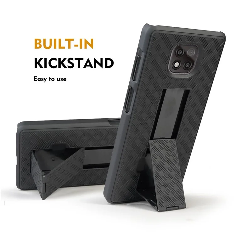 Gewebt Textur Swivel Gürtel Clip Kickstand PC Hard Case Für Motorola Moto G Power (2021) - Schwarz