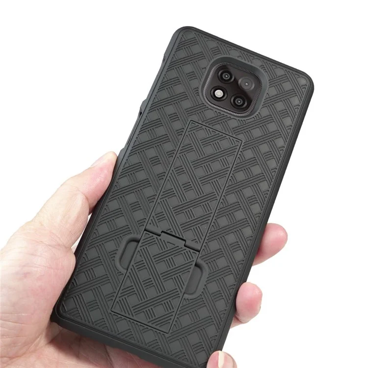 Gewebt Textur Swivel Gürtel Clip Kickstand PC Hard Case Für Motorola Moto G Power (2021) - Schwarz