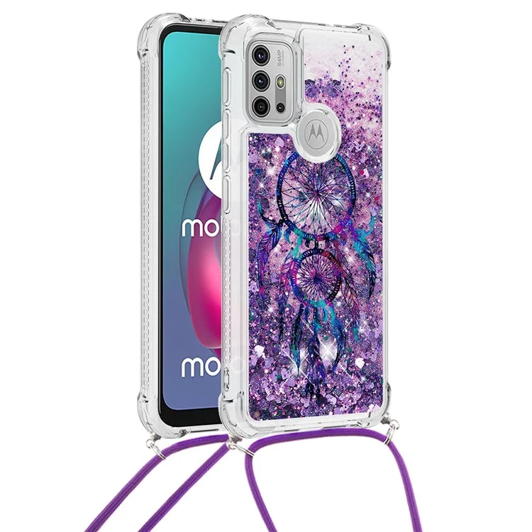 Quicksand Glitter Sequins Pattern Printing TPU Phone Case Cover with Strap for Motorola Moto G10/G30/G20 - Wind Chime
