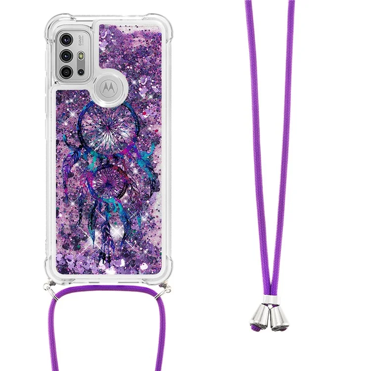 Quicksand Glitter Sequins Pattern Printing TPU Phone Case Cover with Strap for Motorola Moto G10/G30/G20 - Wind Chime