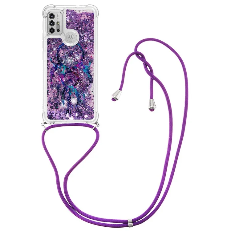 Quicksand Glitter Sequins Pattern Printing TPU Phone Case Cover with Strap for Motorola Moto G10/G30/G20 - Wind Chime