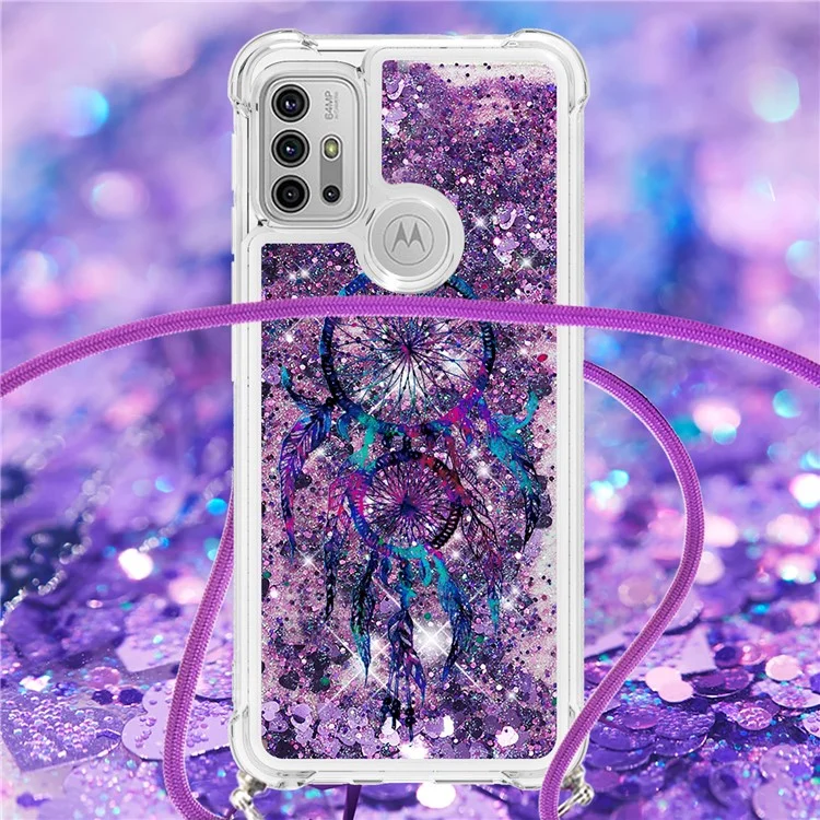 Quicksand Glitter Sequins Pattern Printing TPU Phone Case Cover with Strap for Motorola Moto G10/G30/G20 - Wind Chime