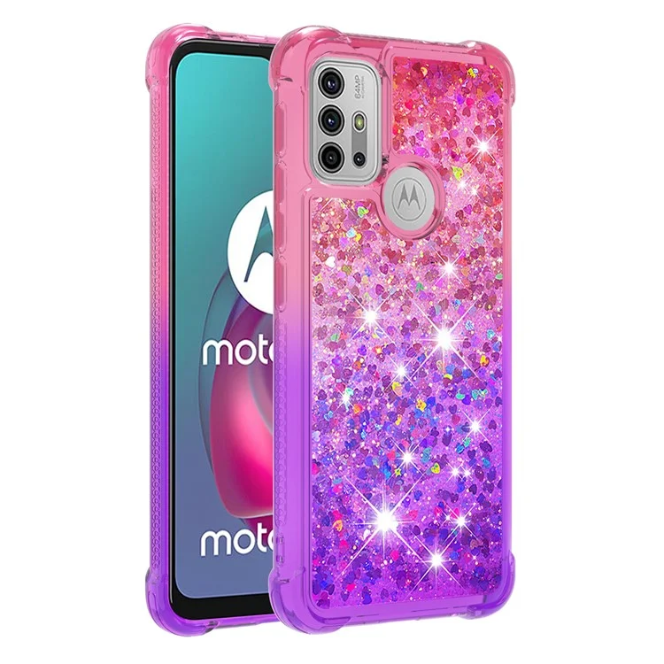Stoßdämpfer Gradienten -glitzer -pailletten Quicksand TPU Phone Hülle Für Motorola Moto G30/G20 / G10 - Pink Lila