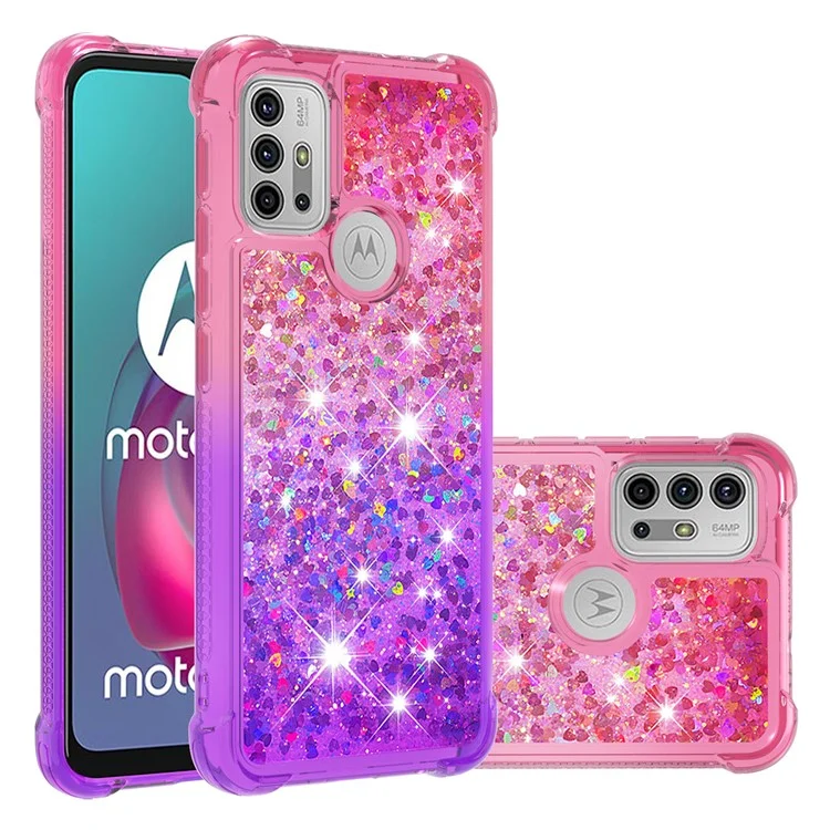 Stoßdämpfer Gradienten -glitzer -pailletten Quicksand TPU Phone Hülle Für Motorola Moto G30/G20 / G10 - Pink Lila