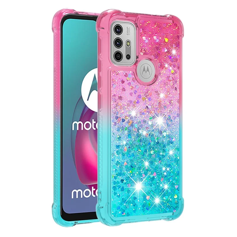 Shockproof Gradient Glitter Sequins Quicksand TPU Phone Case for Motorola Moto G30/G20 / G10 - Pink/Sky Blue