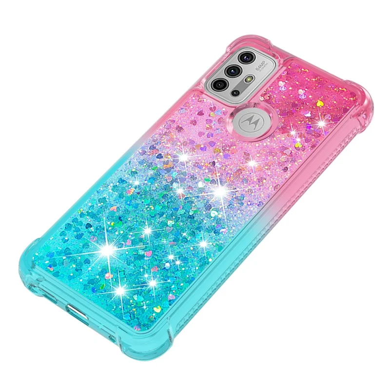 Shockproof Gradient Glitter Sequins Quicksand TPU Phone Case for Motorola Moto G30/G20 / G10 - Pink/Sky Blue