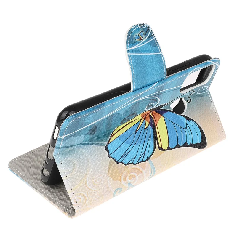 Pattern Printing Cross Texture Leather Wallet Stand Case for Motorola Moto G50 - Blue Butterfly