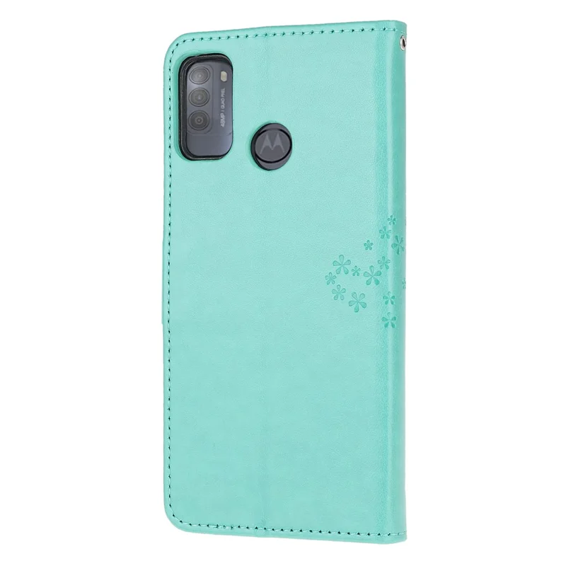 Owl and Tree Pattern Printing Design Leather Wallet Phone Cover for Motorola Moto G50 - Cyan