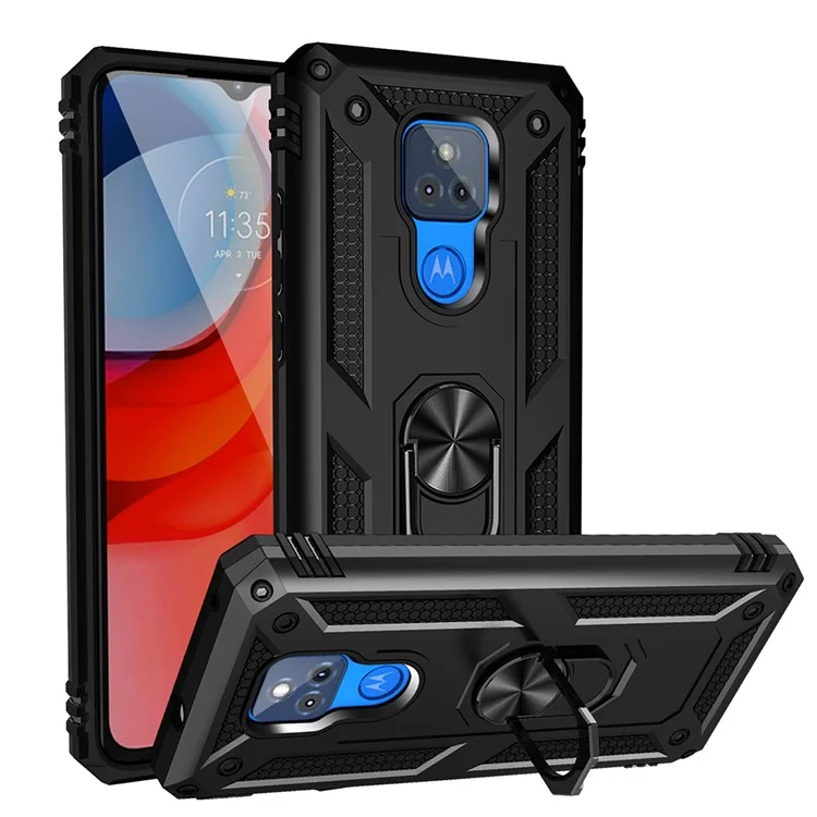 Anti-fall-hybrid-pc + TPU + Metall-telefonhülle Mit Dem Fingerring-kickstand Für Motorola Moto G Play (2021) - Schwarz