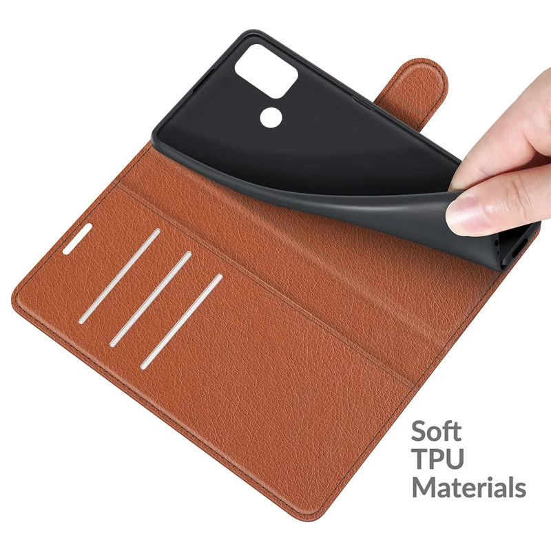 Litchi Texture Folio Flip Wallet Leather Phone Case with Stand for Motorola Moto G10/G30/G20 - Brown