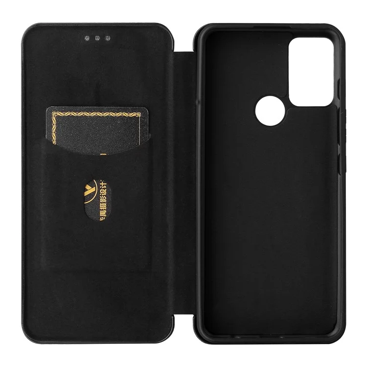 Auto-absorbed Carbon Fiber Texture Shock-proof Leather Case with Card Holder and Ring Strap for Motorola Moto G50 - Black