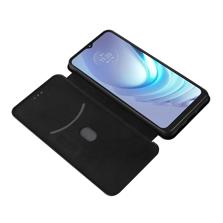 Auto-absorbed Carbon Fiber Texture Shock-proof Leather Case with Card Holder and Ring Strap for Motorola Moto G50 - Black
