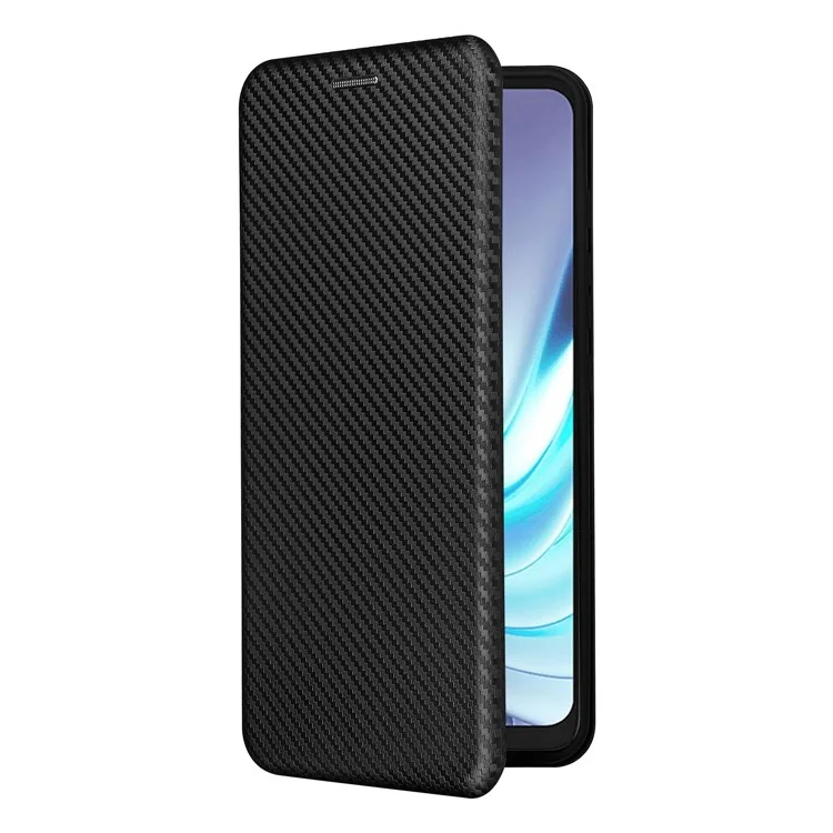 Auto-absorbed Carbon Fiber Texture Shock-proof Leather Case with Card Holder and Ring Strap for Motorola Moto G50 - Black