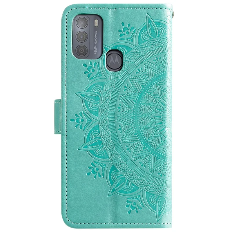 Skórzana etui portfel z nadrukiem mandali na Motorola Moto G50 – zielony