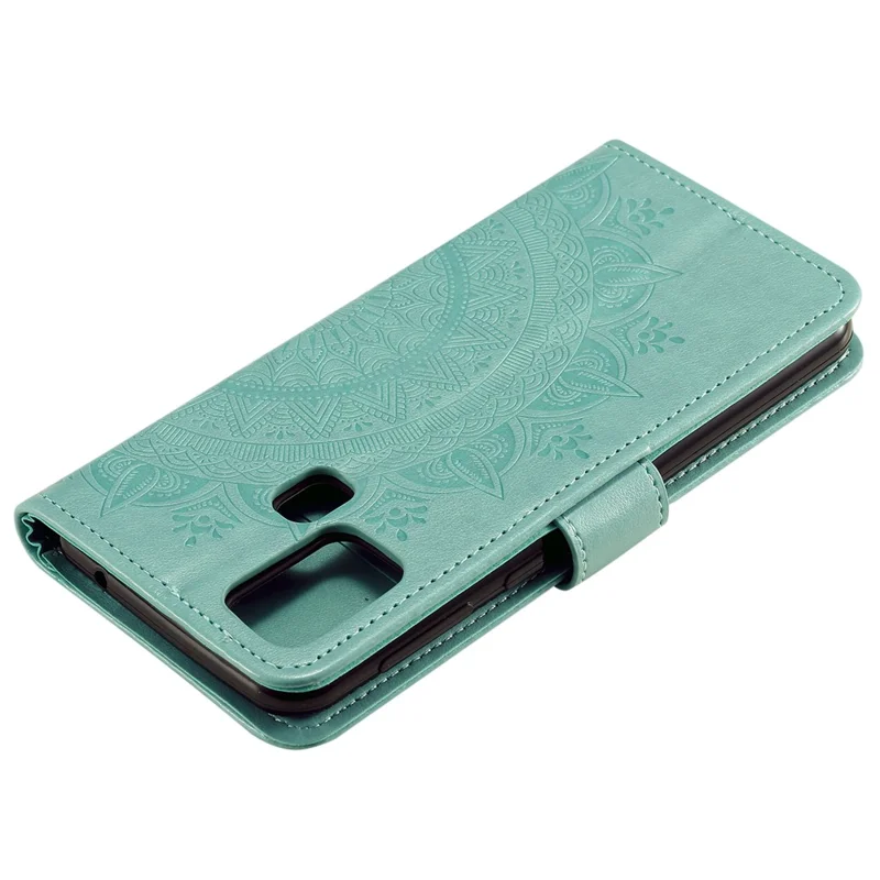 Skórzana etui portfel z nadrukiem mandali na Motorola Moto G50 – zielony