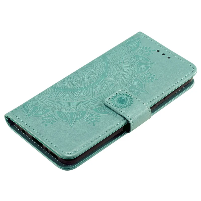Skórzana etui portfel z nadrukiem mandali na Motorola Moto G50 – zielony