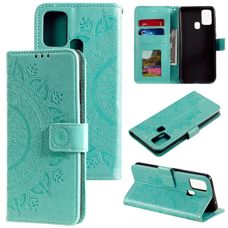 Étui en Cuir de Portefeuille de Fleurs Mandala Imprimé Pour Motorola Moto G30 / G20 / G10 - Vert