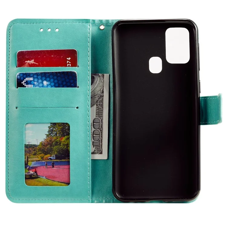Étui en Cuir de Portefeuille de Fleurs Mandala Imprimé Pour Motorola Moto G30 / G20 / G10 - Vert