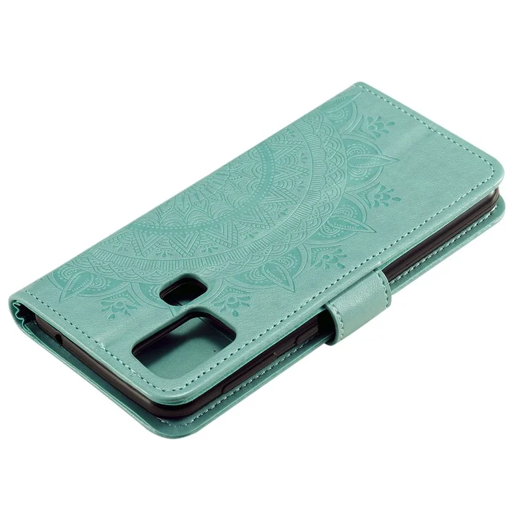 Étui en Cuir de Portefeuille de Fleurs Mandala Imprimé Pour Motorola Moto G30 / G20 / G10 - Vert